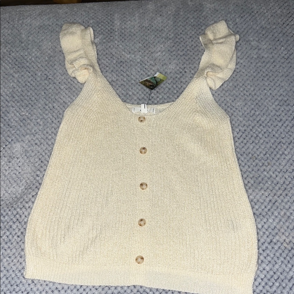 Mine Ivory Button-Front Ruffle Top